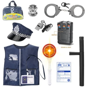 kinder Polizei Kostüm set Weste Handschellen Polizei Spielzeug Karneval Geschenk - Bild 1 von 12