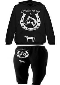 HORSE AND RIDER HOODIE & BOTTOMS SET  PERSONALISED SHOWING EQUESTRAIN XMAS GIFT - Picture 1 of 5