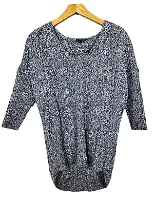 Suéter Express para mujer tejido con cable manga 3/4 cuello en V suéter azul jaspeado pequeño Foto 1 de 4