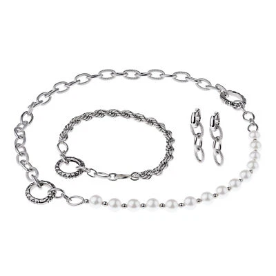 Schmuckset Ernstes Design S002 Kunstperlen Edelstahl Armband, Ohrringe, Kettenst - Bild 1 von 4