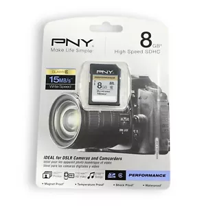 PNY 8 GB SDHC High Speed 15MB/s Ideal for DSLR Cameras and Camcorders Class 6 - Picture 1 of 7