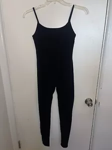 Forever 21 Spaghetti Strap Sleeve Jumpsuit Black Small Stretchy Bodysuit Legging - Picture 1 of 3