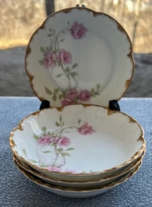 Set of FOUR Haviland Limoges Schleiger 1151 Baltimore Rose Fruit Dessert Bowls - Picture 1 of 12