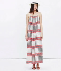 Madewell Beach Long Cotton White Red Striped Cover up Maxi Dress Nwt XXS - Picture 1 of 6