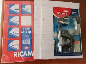 SCUOLA - fogli forati ricambio, cucitrice, fora fogli e rimuovi punti - Foto 1 di 3