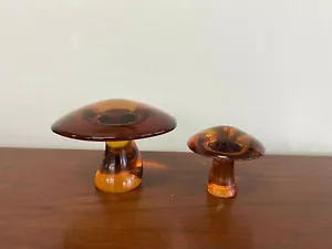 Pair of Vintage Viking Amber Glass Mushrooms - Paperweight - Picture 1 of 10