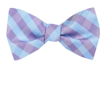 Men's 100% Silk Designer Self Tie Plaid Woven Bowtie- NWT Foto 1 de 3