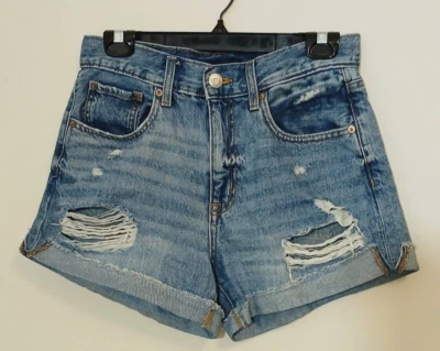 Pantalones cortos de jean Aeropostale azul denim para niña, talla 6 con tiro de 13" Foto 1 de 4