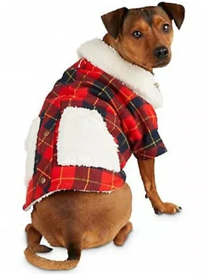 Bond & Co. Red Plaid Sherpa Dog Jacket, L - Image 1 of 3