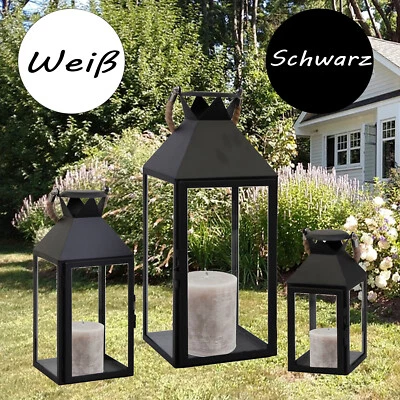 INDA-EXCLUSIV Set lanterne da giardino XXL 3 pezzi luci a vento con manico in corda lanterna metallo 25/40/51 cm