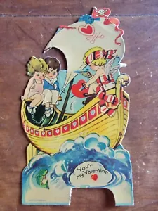 Cupid on Pirate Ship Bonded Prisoners 1933 German Art Deco-Die Cut Valentine - Picture 1 of 3