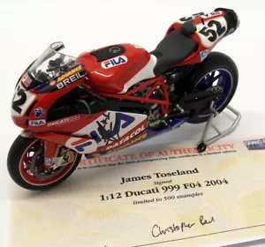 Minichamps 1/12 Scale 122 040252 Ducati 999R F04 WSB 04 James Toseland Signed - Foto 1 di 9