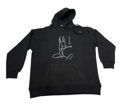 Abstract Art Woman Sketch Line Drawing Pinup Girl Pullover Hoodie Mens L Black - Image 1 of 4