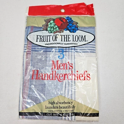 Paquete de 3 pañuelos vintage Fruit of the Loom para hombre 100 % algodón 17 pulgadas x 17 pulgadas Foto 1 de 2