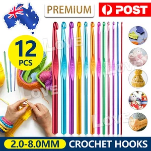 12 Size Multi Coloured Aluminium Crochet Hooks Yarn Knitting Needles Set - Picture 1 of 11