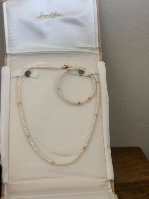  Collar de perlas cultivadas de agua dulce con cuentas de oro, juego de pulsera con caja Foto 1 de 2