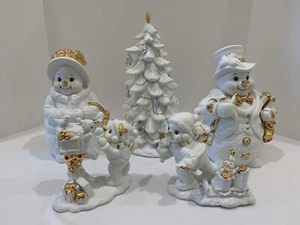 Grandeur Noel Porcellana Pupazzo di Neve Famiglia 2000 Edizione da Collezione 5pz Decorazione Natale - Foto 1 di 12