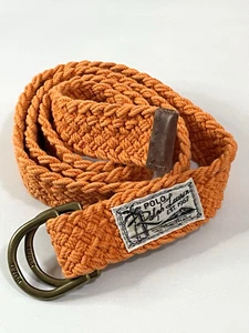 VTG Polo Ralph Lauren Belt Orange Braided Cotton Rope L Brass Buckle Leather - Picture 1 of 8