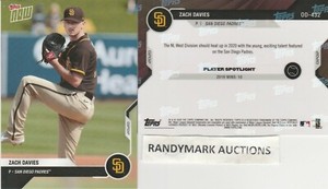 Zach Davies SAN DIEGO PADRES 2020 TOPPS NOW ROAD TO OPENING DAY OD-432 SP 211