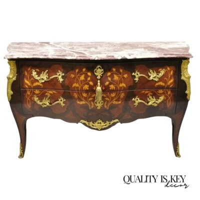 French Louis XV Style Marble Top Bombe Commode Dresser Bronze Ormolu - Image 1 of 4