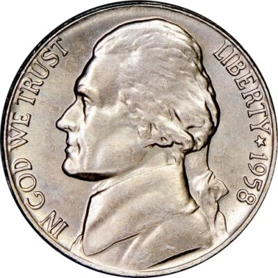 Jefferson Nickel 1958 - sin circular (UNC) - brillante brillo como nuevo Foto 1 de 2