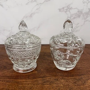 Set of 2 Vintage Indiana Glass Diamond Candy Dish Compote with Lids - Picture 1 of 8