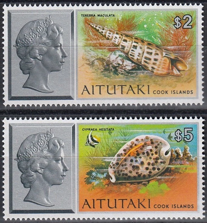 AITUTAKI 1974 Shells, $2 & $5 high values MNH - Image 1 of 1