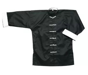 New Kung Fu JACKET ONLY, Black w/ White Knot Cord Frogs buttons Tai Chi Top Only - Picture 1 of 2