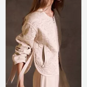 ELIZABETH AND JAMES Daisy Silk Satin Asian Inspired Quilted Jacket Beige Ivory S - Picture 1 of 14