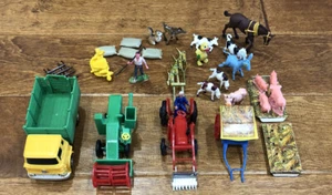 Vintage Lot Of Blue Box Farm Equipment & Animal Toys Hong Kong - Picture 1 of 6