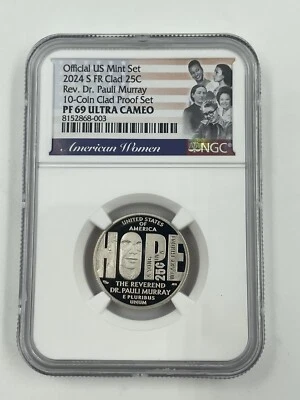 2024 S CLAD PROOF  "FIRST RELEASES" PAULI MURRAY AWQ  American Women NGC PF 69 - Image 1 of 2