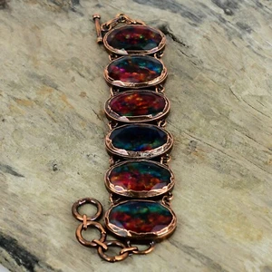 Ammolite Jewelry Copper Sister Gift Electroformed Chain Adjustable Bracelet 9.0" - Picture 1 of 6