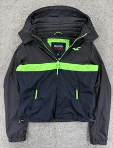 Hollister Jacket Mens XL Black Navy Volt Mesh Lined Puffer-Neck w/Oversized Hood - Picture 1 of 14