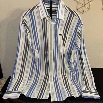 Enyce Dress Button Up Shirt Mens 2XL Blue White Striped Long Sleeve Collared - Image 1 of 3