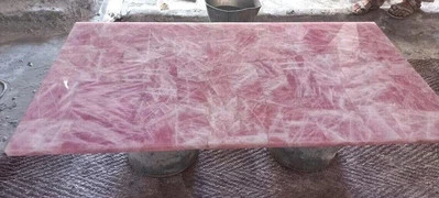 Rose Pink Quartz Countertop Dining Table Quartz Kitchen Slab Handmade Furniture - Image 1 of 4