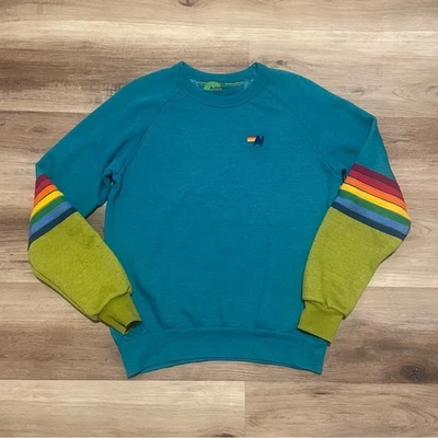 Sudadera con manga puntada arco iris Aviator Nation bloque de color verde azulado para mujer talla XS Foto 1 de 4