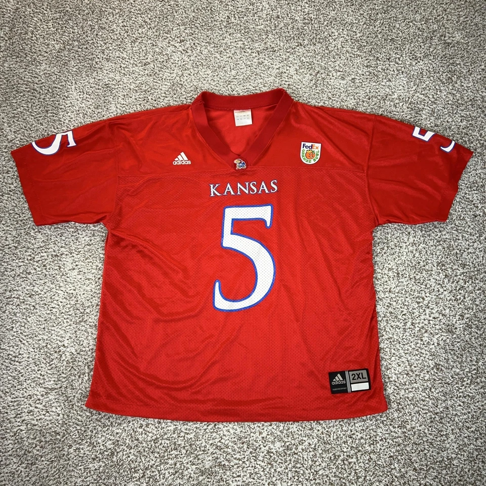 Kansas Jayhawks Football Jersey Mens 2XL Red NCAA Adidas Orange Bowl #5 Sport - Image 1 of 4