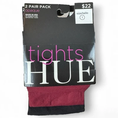 Hue 2 Pair Opaque Tights Womens Size 1 Sangria Red Black NWT - Image 1 of 4