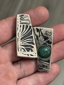 STERLING SILVER SOUTHWEST ISRAEL EILAT GEM CHUNCKY MODERNIST ABSTRACT PENDANT - Picture 1 of 12