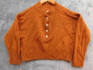 Free People Sweater Womens Small Rust Orange Cashmere Henley Mock Neck Cropped - Picture 1 of 13