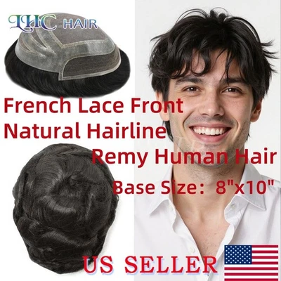 PELO LÍRICO Peluca de Pelo Humano PU Frente de Encaje Francés Para Hombre Toupee Mono Encaje y Piel Foto 1 de 4