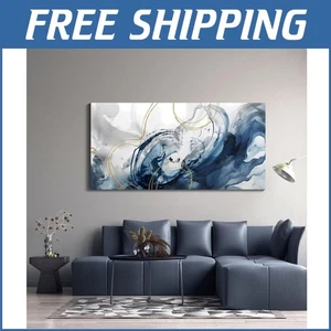 Artful 20x40 Blue Abstract Wall Decor - Effortless Installation from Hooks - Picture 1 of 7