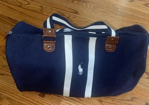 Polo Ralph Lauren Large Navy Blue Canvas Duffle Bag Travel Unisex - Picture 1 of 6