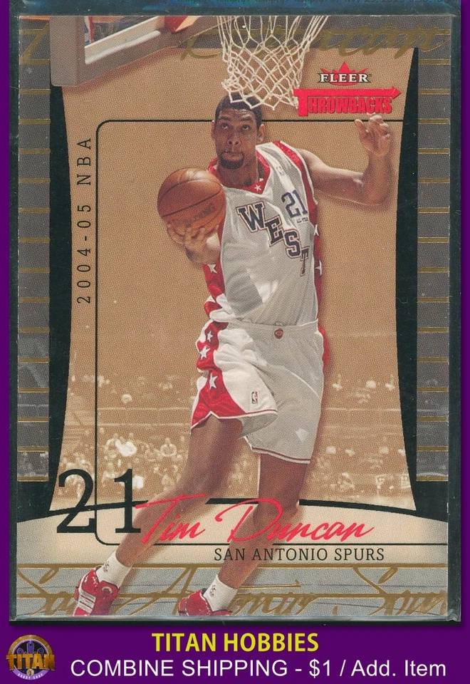 2004-05 Fleer Throwback RED RUBIES #21 Tim Duncan Parallel RED /25 SSP - Image 1 of 2