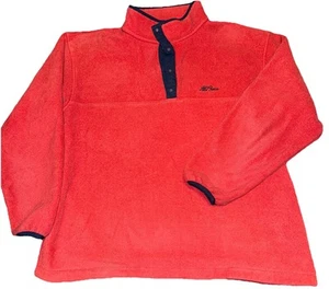 Vintage 90s LL Bean Fleece Snap T Neck Jacket Sweatshirt Red USA Retro - Picture 1 of 5