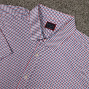 Untuckit Shirt Mens 2XL Red White Blue Plaid Performance Nylon Kemmeter Stretch - Picture 1 of 8