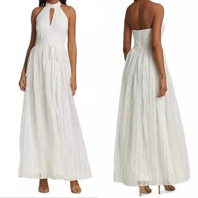 Maxi Vestido Monique Lhuillier 8 Blanco Encaje Halter Formal Boda Vestido de Novia Foto 1 de 4