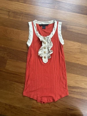 Marc by Marc Jacobs Women's Orange Sleeveless Ruffle Blouse Buttons XS  - Image 1 of 4