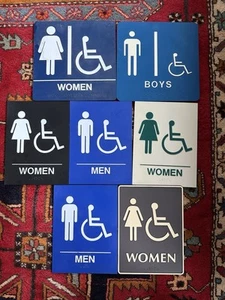 SET BESTEHEND AUS 7 Unisex Toiletten Schild, ADA-konform Badezimmer Türschild Handicap Braille - Bild 1 von 2