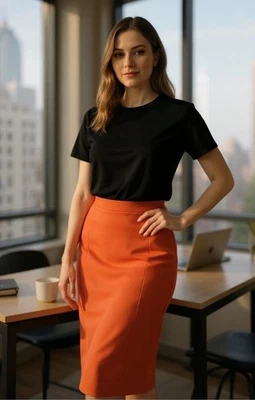 Piazza Sempione Womens IT 48 US 8/10 Wool Terracotta Orange Stretch Pencil Skirt - Image 1 of 4